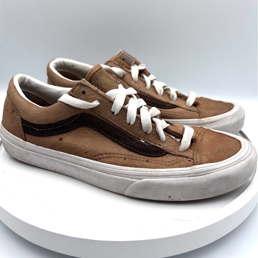 Vans Old Skool Size 6 Mens 7.5 Womens Tan Brown Leather Skater Sneakers Low Top